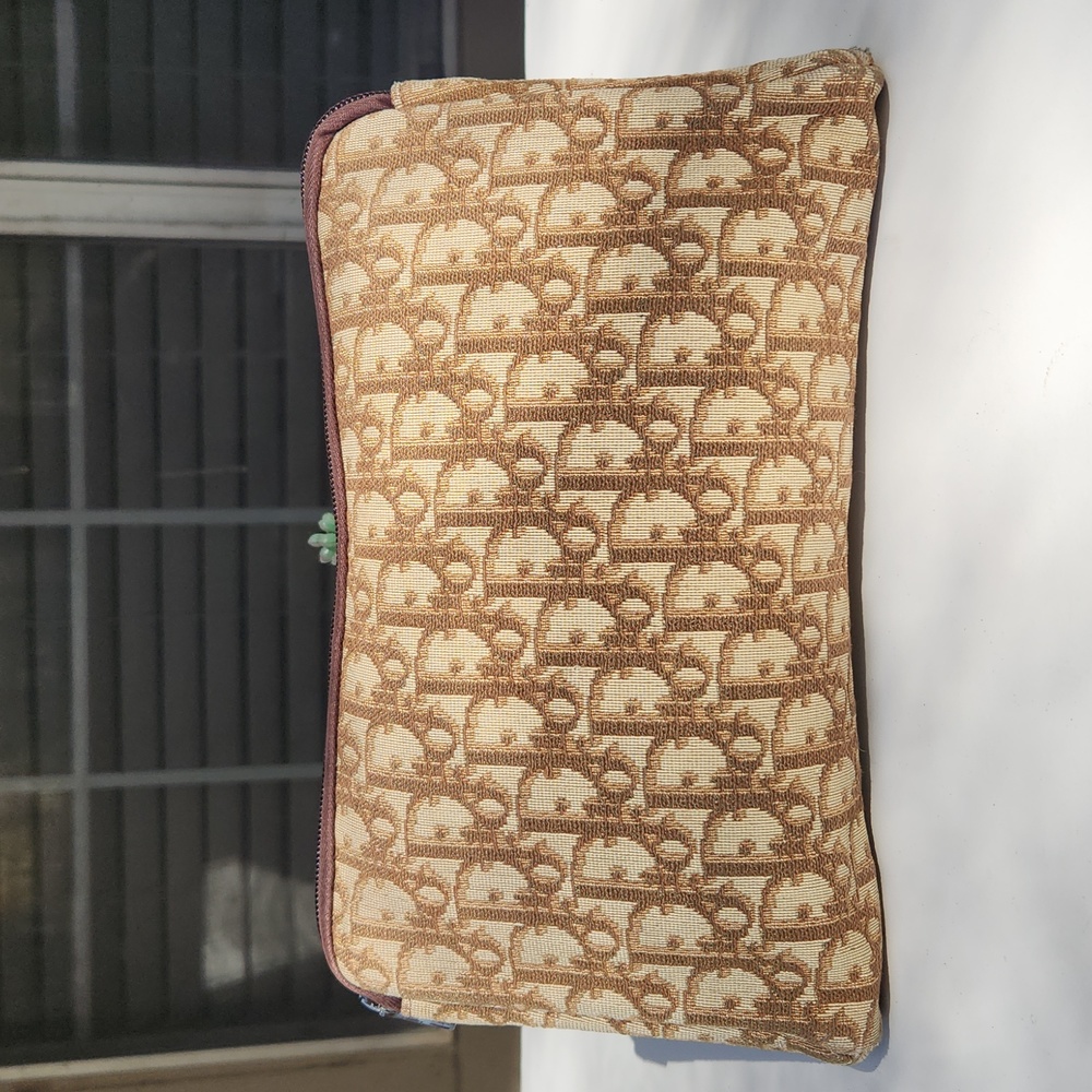 Dior Vintage Zip Canvas Pouch / Clutch - Tan and Brown